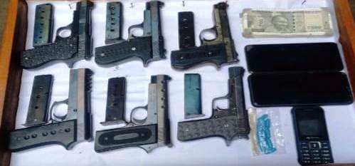 Six .32 pistols were seized and three person have been arrested till now by Tuensang Police.
